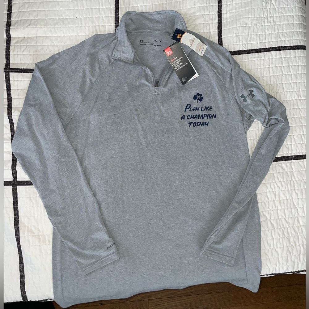 University of Notre Dame Under Armour Grey Quarterzip Play Like a Champion Large